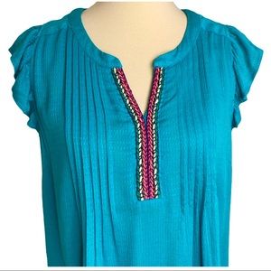 NEW Skies Are Blue Top Cap Sleeves Beads Turquoise